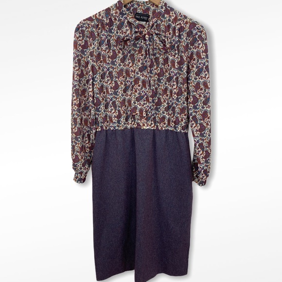 VTG Paul Alfred Paisley Tie Neck Secretary Dress - Picture 1 of 10